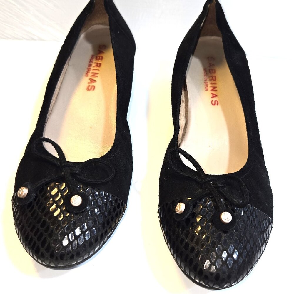 Sabrinas Eneka Women's Black Suede Wedge Flats Size 8.5 EU 40